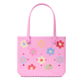 Medium Washable Tote Bag Happy Flowers for Travel and Errands
