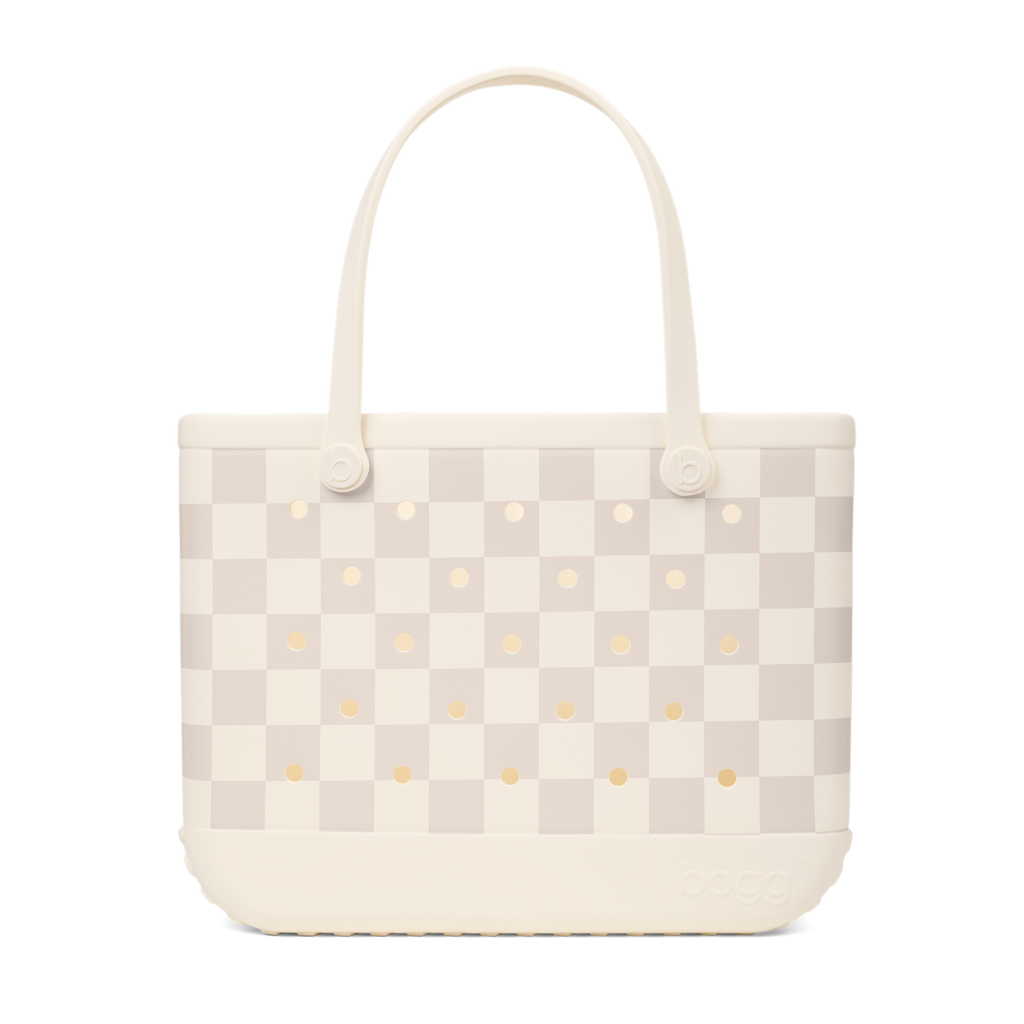 Large Washable Tote Bag Checkered Coconut/Mushroom for Travel and Errands