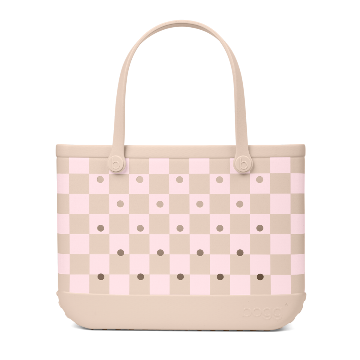 Large Washable Tote Bag Checkered Linen/ Pink Marshmallow for Travel and Errands