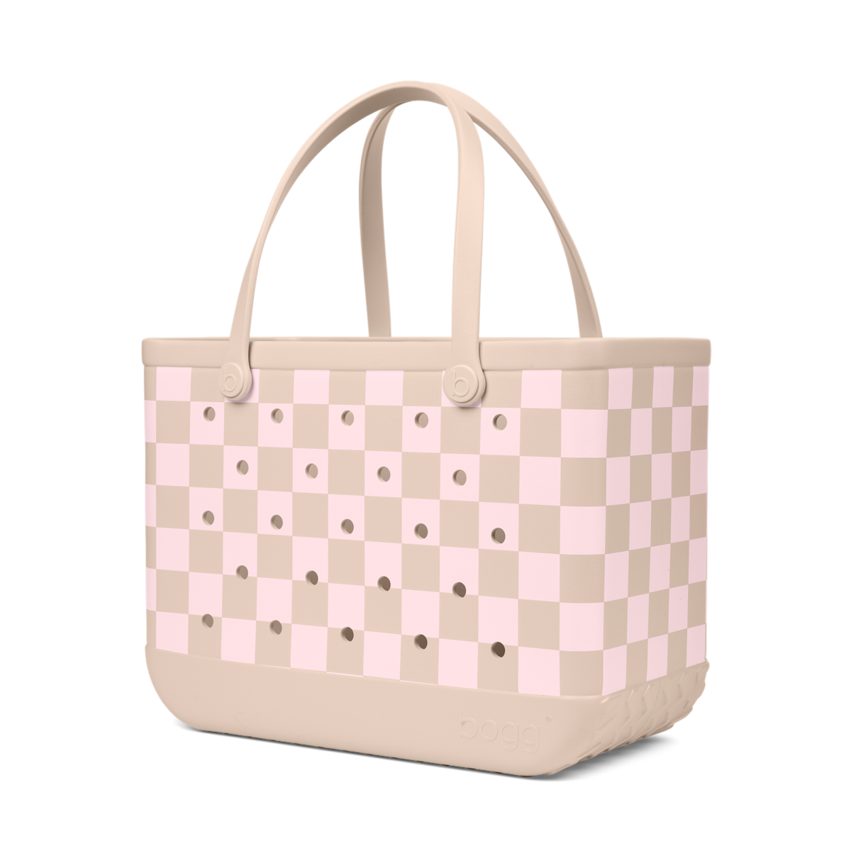 Large Washable Tote Bag Checkered Linen/ Pink Marshmallow for Travel and Errands