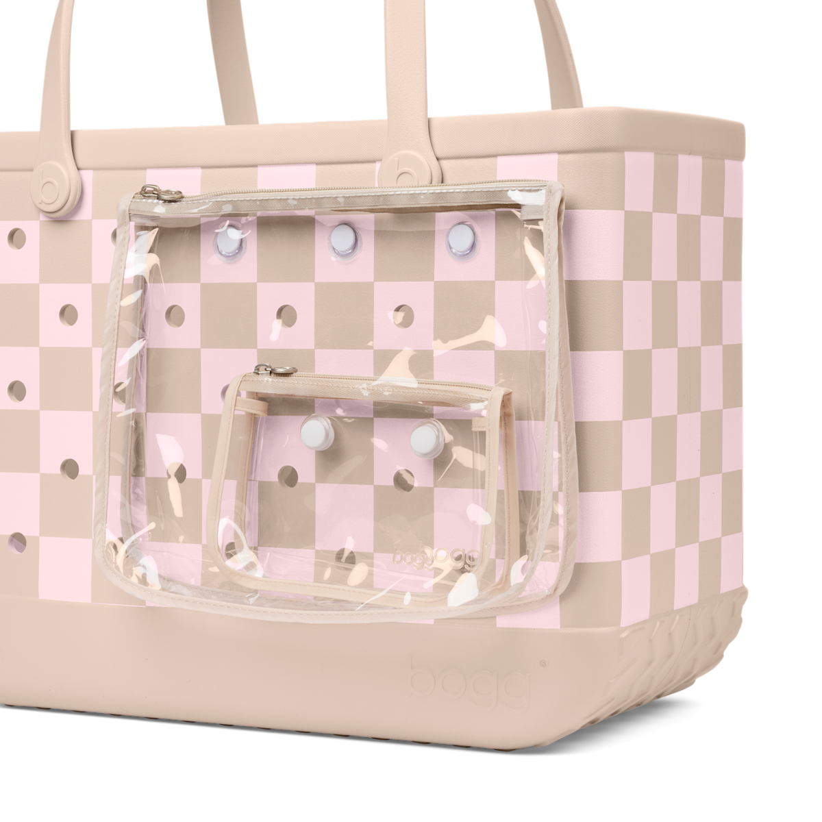 Large Washable Tote Bag Checkered Linen/ Pink Marshmallow for Travel and Errands