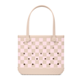 Medium Washable Tote Bag Checkered Linen/ Pink Marshmallow for Travel and Errands