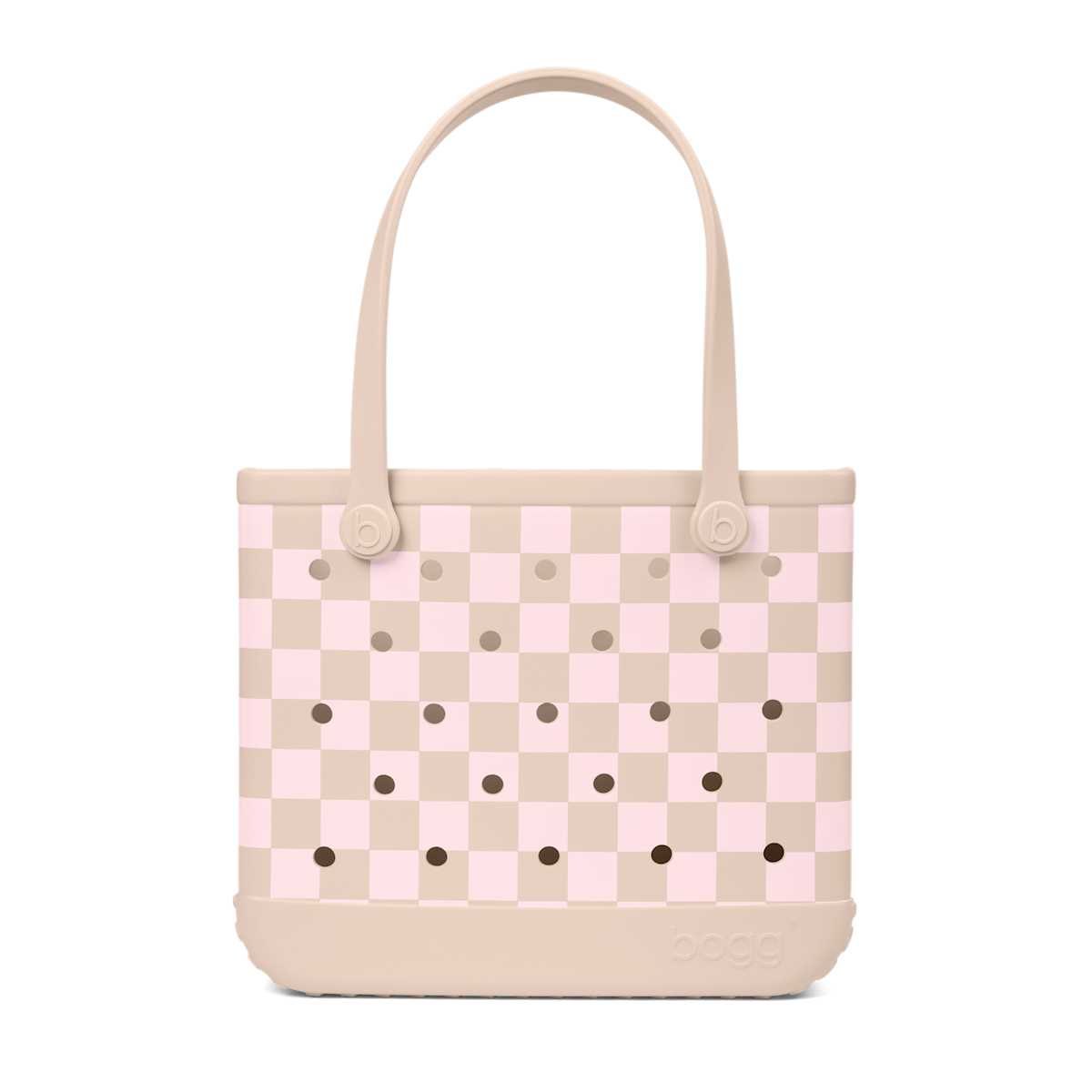 Medium Washable Tote Bag Checkered Linen/ Pink Marshmallow for Travel and Errands