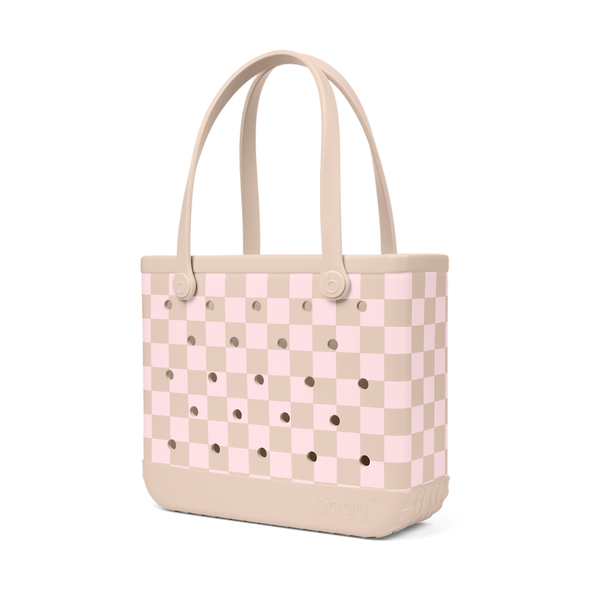 Medium Washable Tote Bag Checkered Linen/ Pink Marshmallow for Travel and Errands