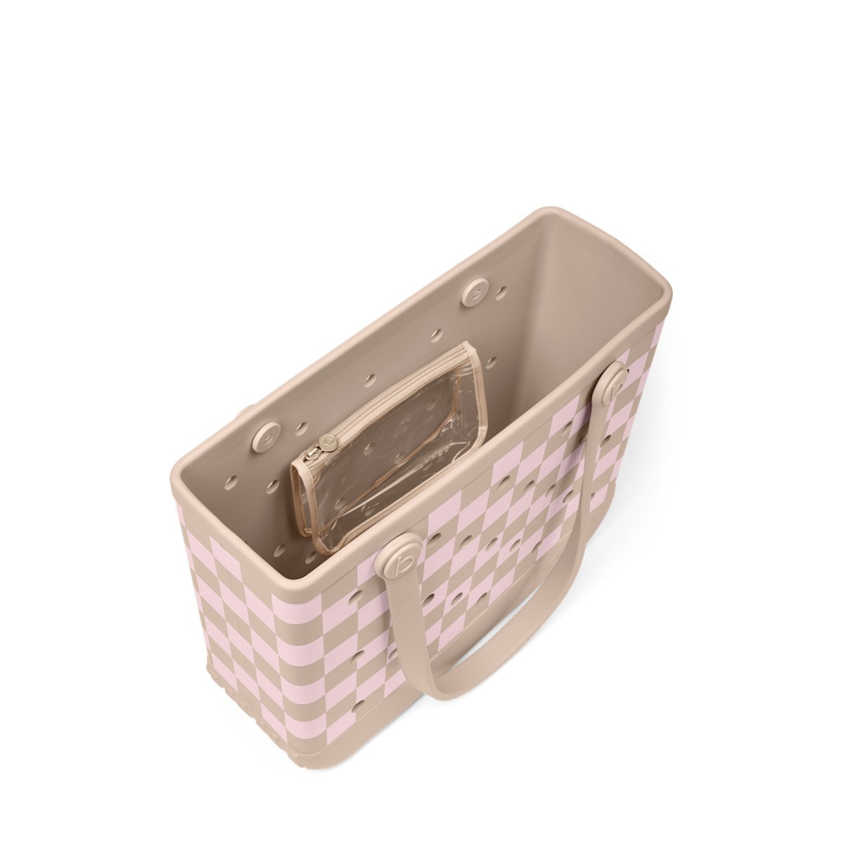 Medium Washable Tote Bag Checkered Linen/ Pink Marshmallow for Travel and Errands
