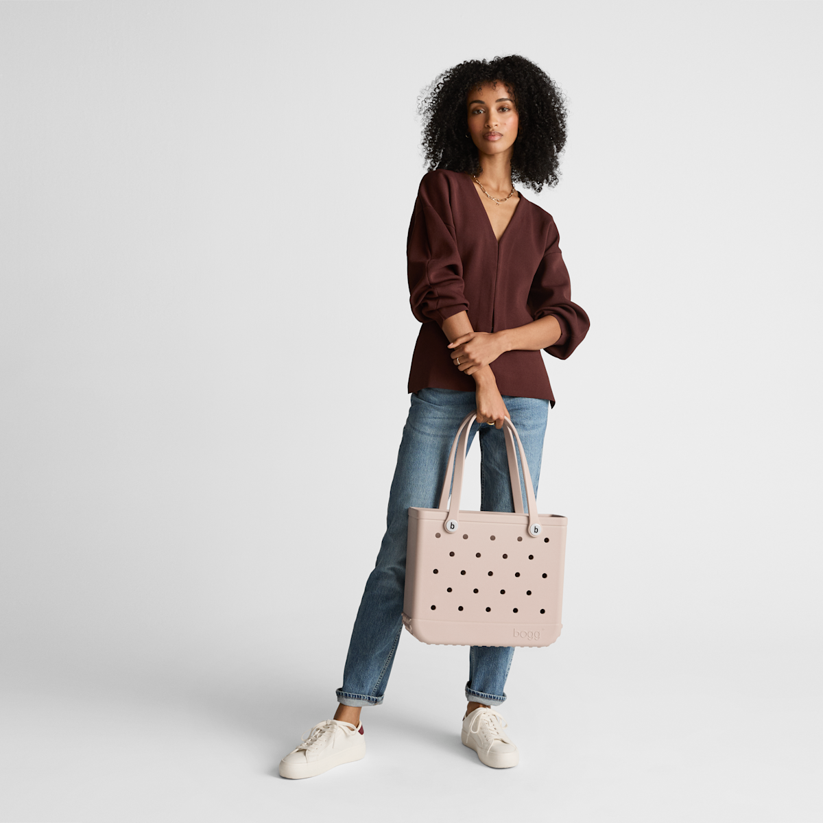 Medium Washable Tote Bag Checkered Linen/ Pink Marshmallow for Travel and Errands